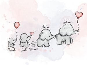 Portrait de Famille – Éléphants (Simple) – Dessin Personnalisé