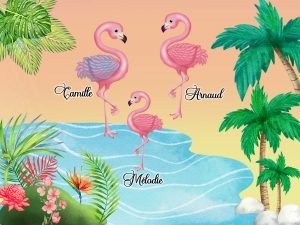 Portrait de Famille – Flamants Roses – Dessin Personnalisé