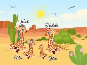 Portrait de Famille – Girafes – Dessin Personnalisé