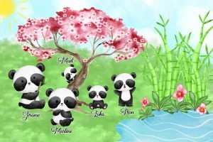 Portrait de Famille – Pandas – Dessin Personnalisé