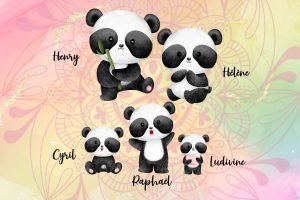 Portrait de Famille – Pandas (Simple) – Dessin Personnalisé