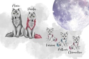 Portrait de Famille – Loups – Portrait Personnalisé